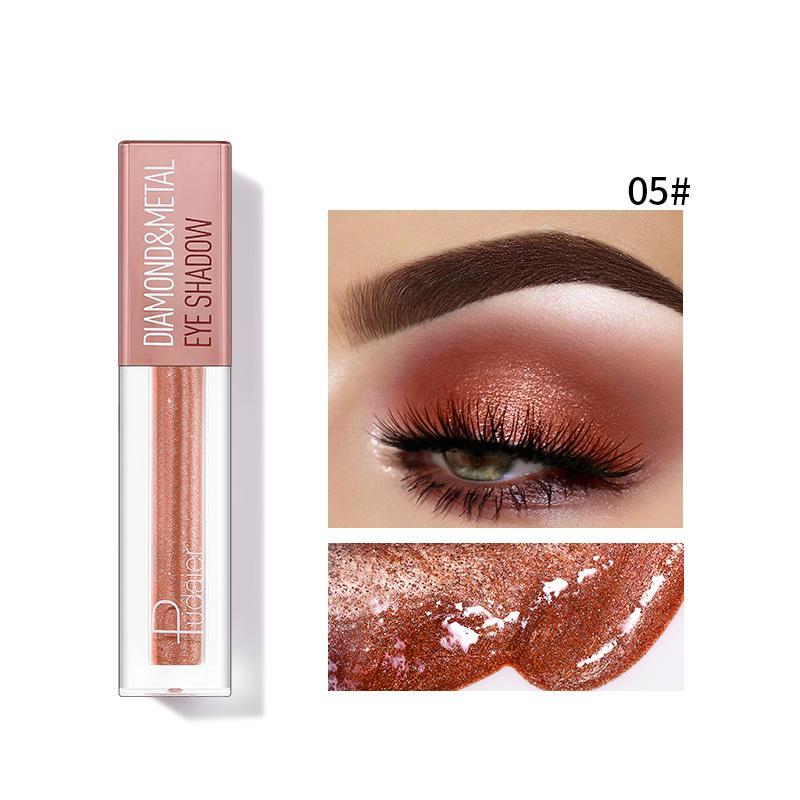 Pudaier Diamond Shimmer & Glow Liquid Eyeshadow in various vibrant shades with a matte finish.