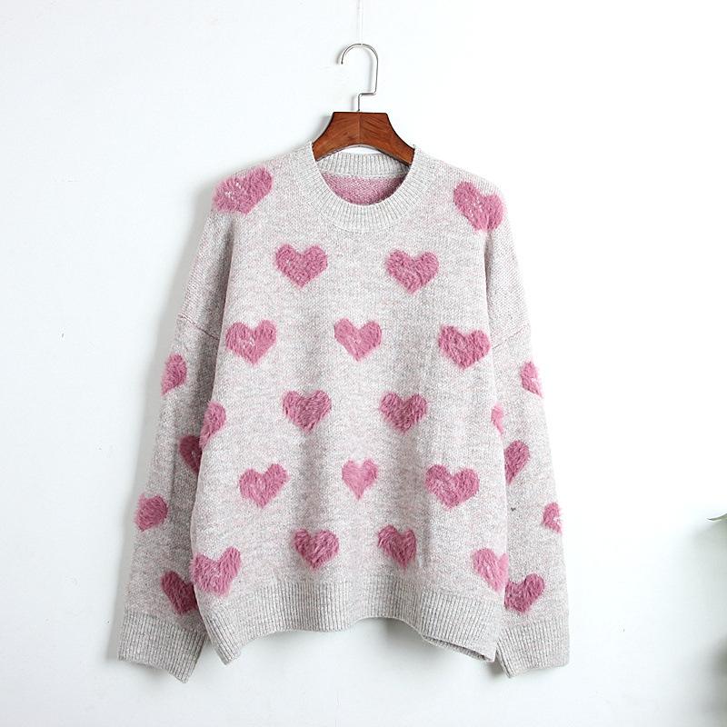 A cozy thick wool pullover sweater for women featuring a charming love pattern, perfect for warm and lazy days.