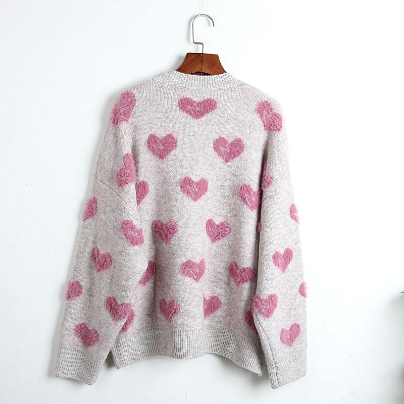 A cozy thick wool pullover sweater for women featuring a charming love pattern, perfect for warm and lazy days.