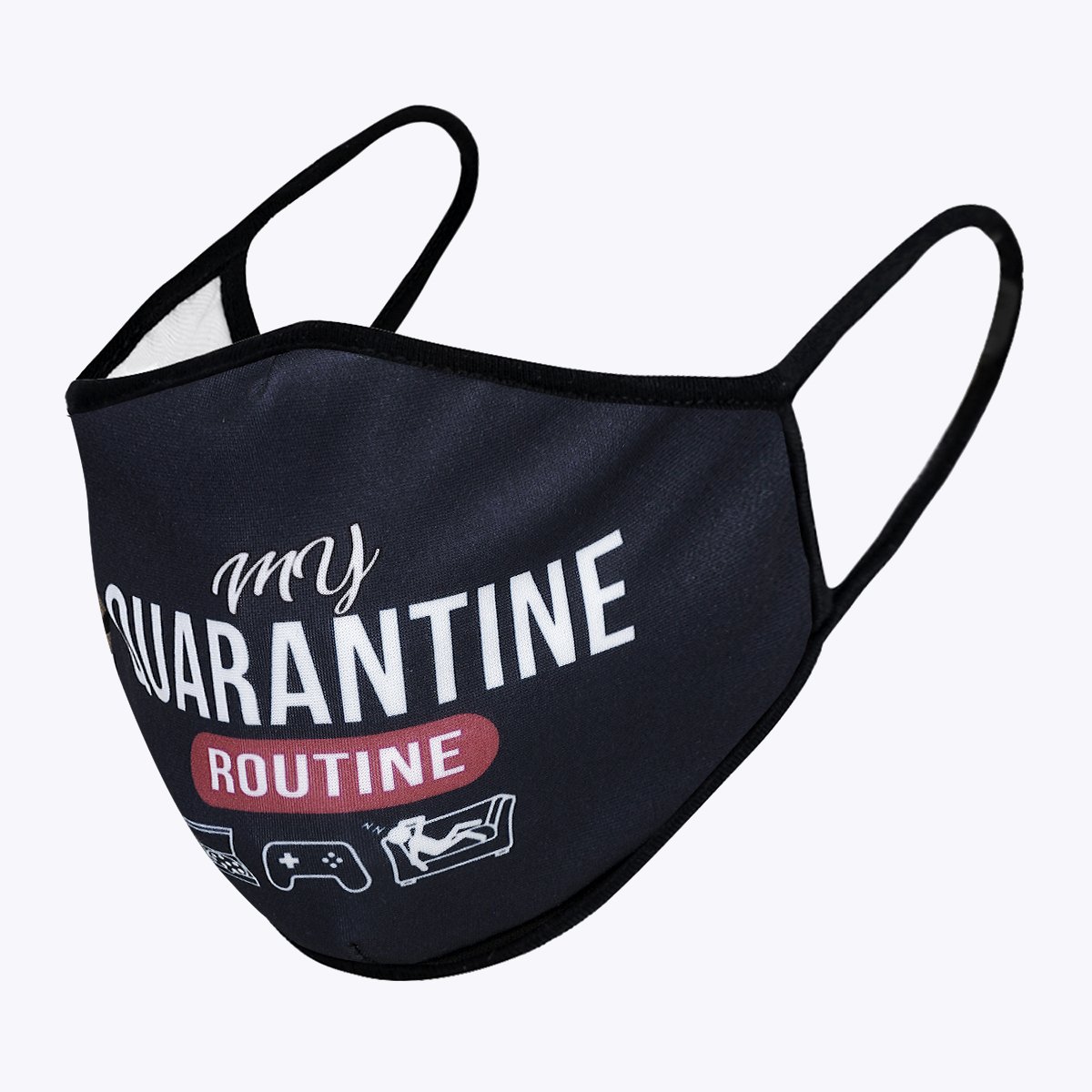 Quarantine 3-Layered Face Cover in unique print design, showcasing its polyester exterior and cotton interior, suitable for unisex wear.