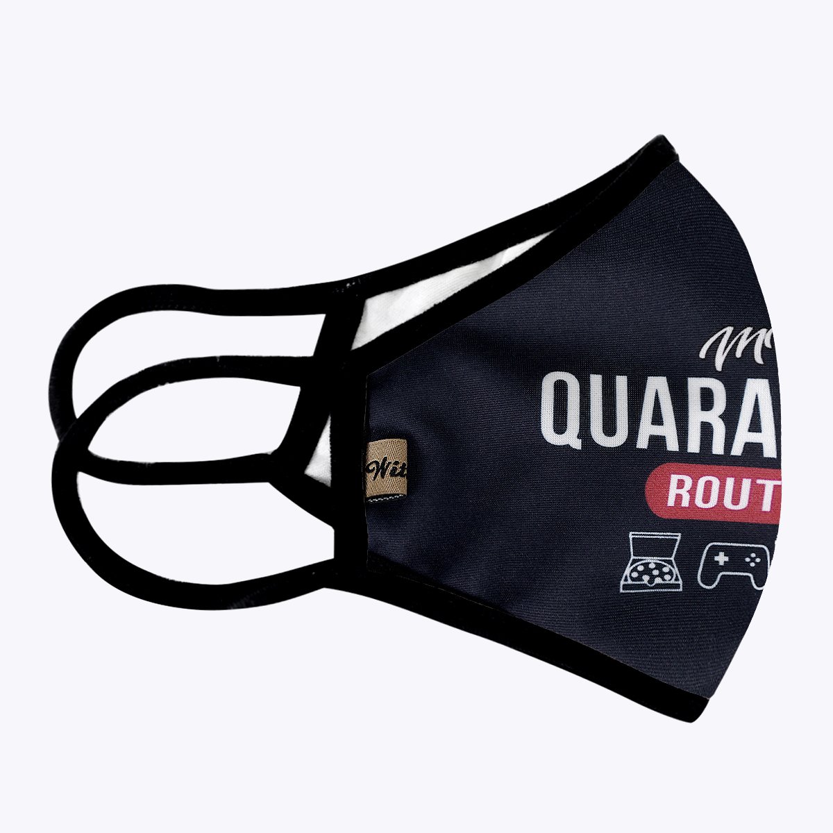 Quarantine 3-Layered Face Cover in unique print design, showcasing its polyester exterior and cotton interior, suitable for unisex wear.