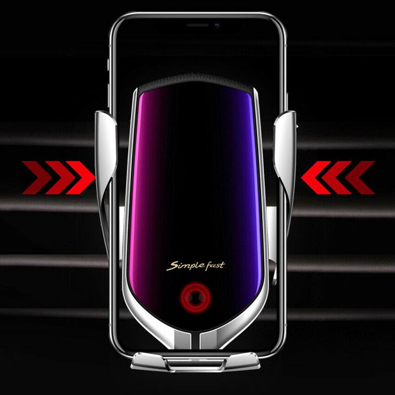 R1 Automatic Clamping 10W Car Wireless Charger with sleek design and automatic clamping feature, suitable for various smartphones.