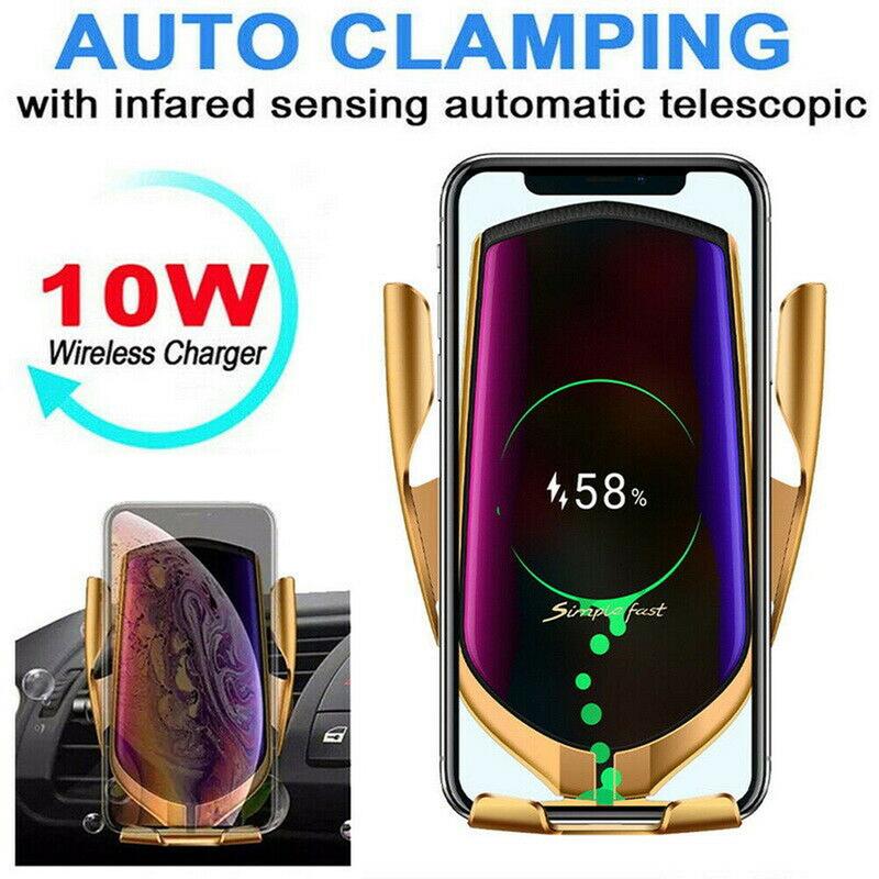 R1 Automatic Clamping 10W Car Wireless Charger with sleek design and automatic clamping feature, suitable for various smartphones.