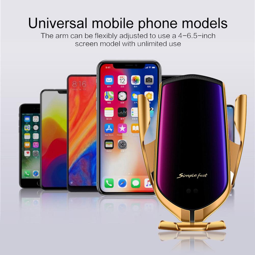 R1 Automatic Clamping 10W Car Wireless Charger with sleek design and automatic clamping feature, suitable for various smartphones.