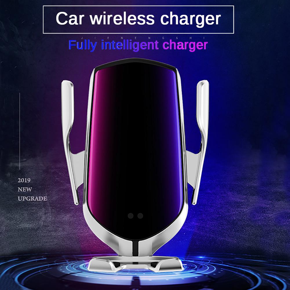 R1 Automatic Clamping 10W Car Wireless Charger with sleek design and automatic clamping feature, suitable for various smartphones.