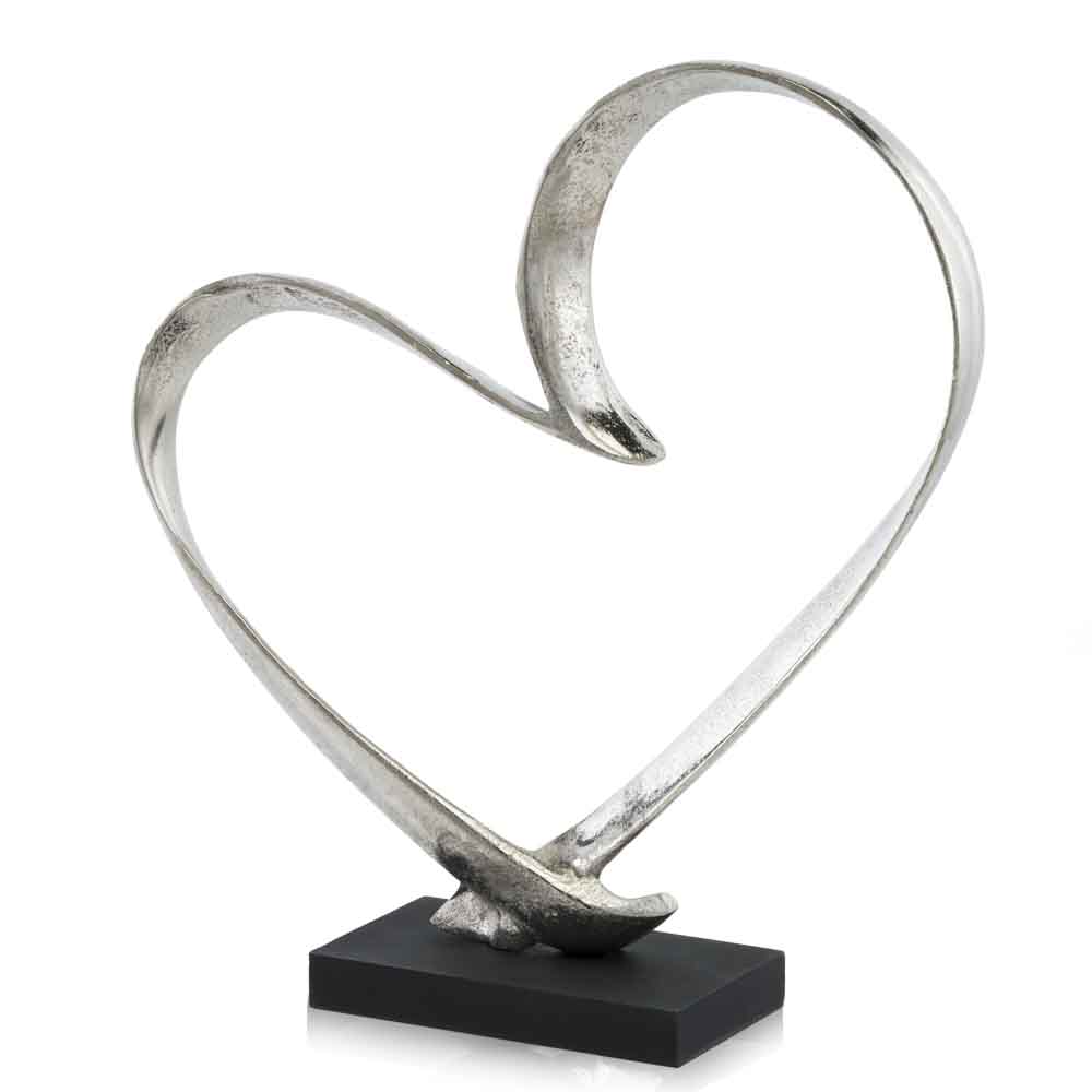 A stunning Raw Silver and Black Heart Sculpture made of high-grade aluminum, showcasing a modern design that enhances any room's decor.