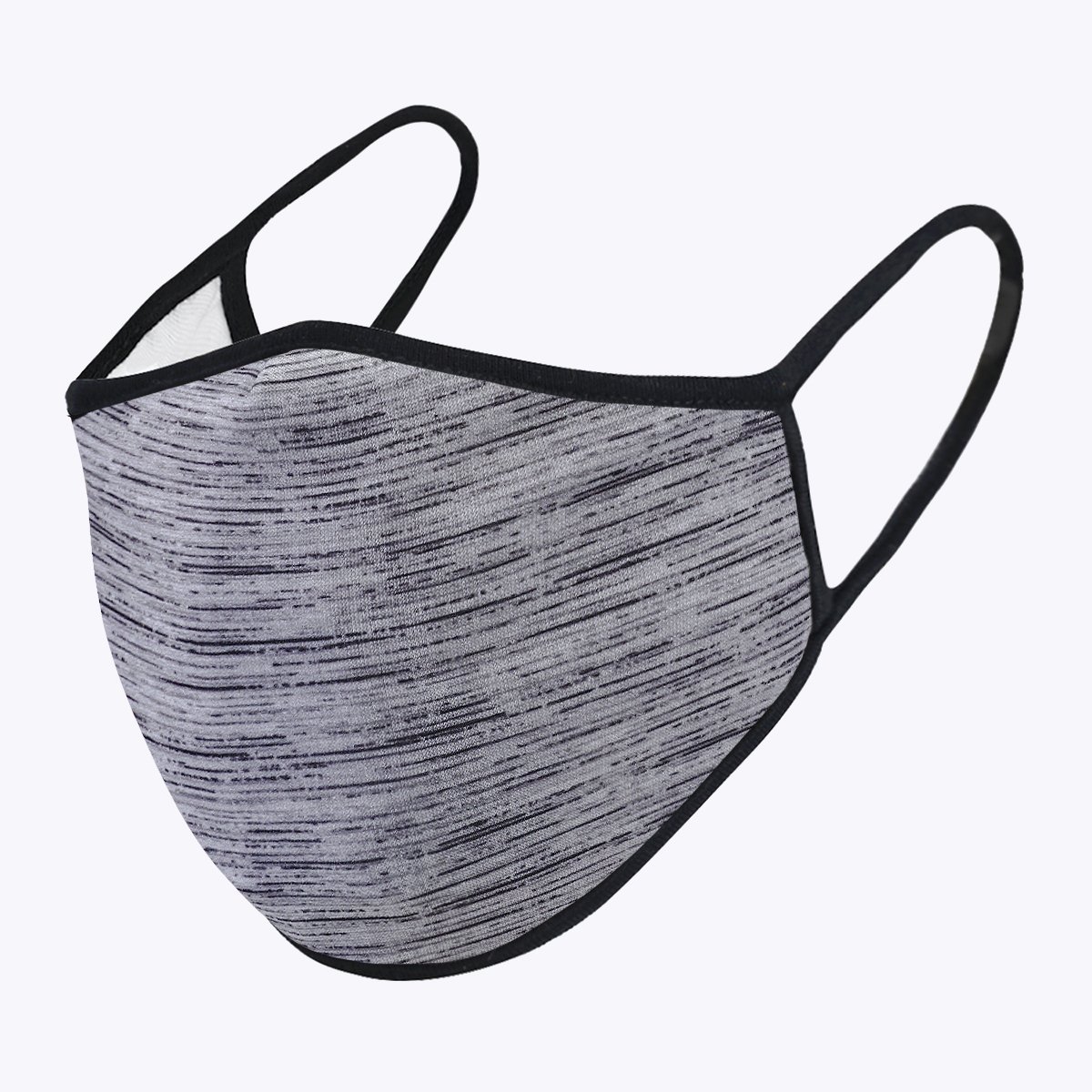 Red heart patterned face mask on a grey background, showcasing a stylish and protective design suitable for everyday use.