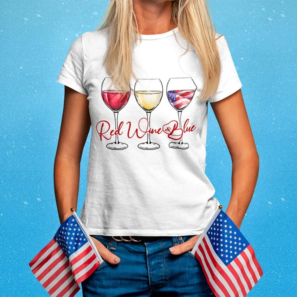 A stylish Red Wine And Blue 4th of July Festive Tee featuring patriotic colors and a comfortable fit, perfect for Independence Day celebrations.