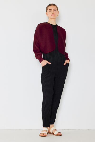 Rib pleated puff sleeve bolero cardigan in a stylish design, featuring ribbed texture and feminine puff sleeves, perfect for layering.