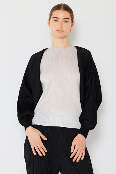 Rib pleated puff sleeve bolero cardigan in a stylish design, featuring ribbed texture and feminine puff sleeves, perfect for layering.