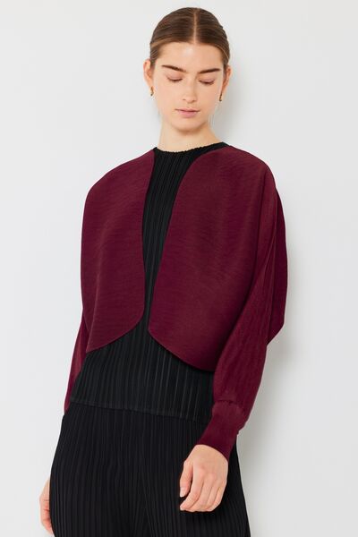 Rib pleated puff sleeve bolero cardigan in a stylish design, featuring ribbed texture and feminine puff sleeves, perfect for layering.