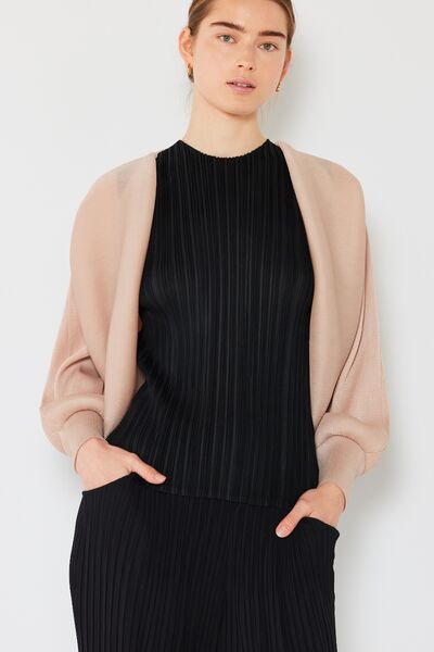 Rib pleated puff sleeve bolero cardigan in a stylish design, featuring ribbed texture and feminine puff sleeves, perfect for layering.
