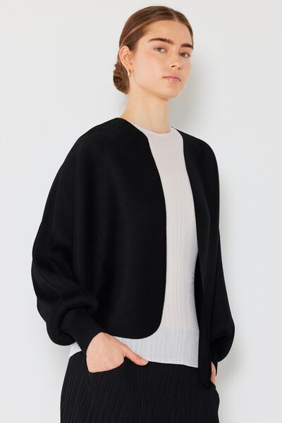 Rib pleated puff sleeve bolero cardigan in a stylish design, featuring ribbed texture and feminine puff sleeves, perfect for layering.