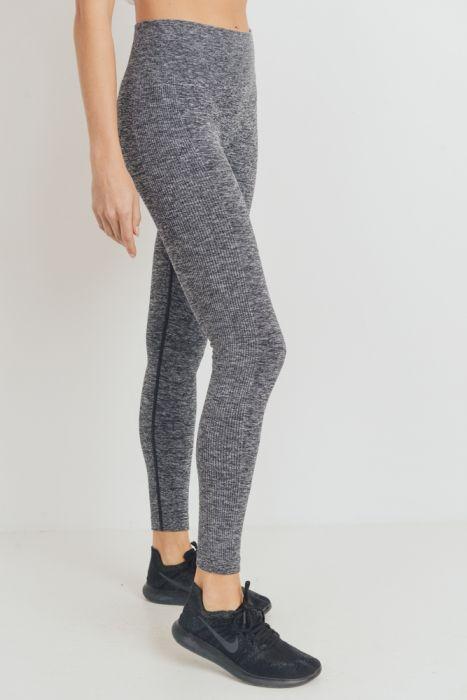 Ribbed Side Track Essential Seamless Melange Highwaist Leggings featuring a high waistband and ribbed accents, perfect for workouts.