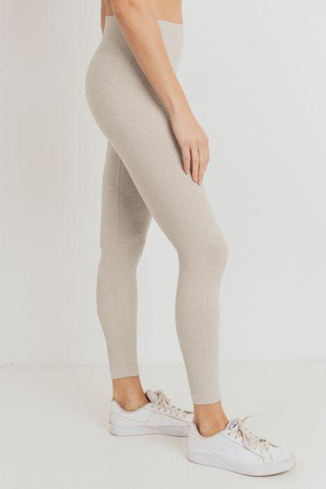 Ribbed Side Track Essential Seamless Melange Highwaist Leggings featuring a high waistband and ribbed accents, perfect for workouts.