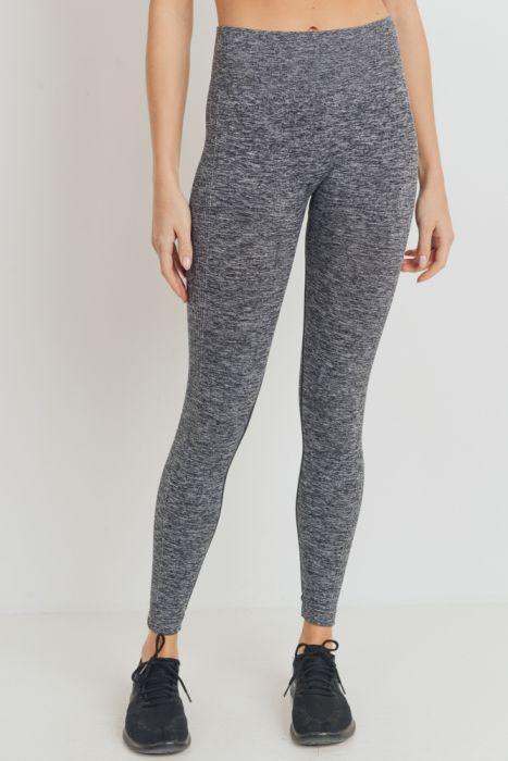Ribbed Side Track Essential Seamless Melange Highwaist Leggings featuring a high waistband and ribbed accents, perfect for workouts.