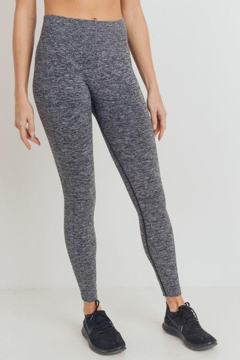 Ribbed Side Track Essential Seamless Melange Highwaist Leggings featuring a high waistband and ribbed accents, perfect for workouts.