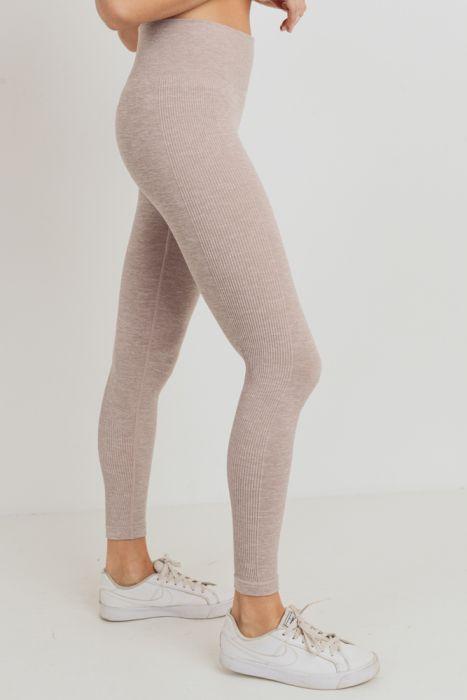 Ribbed Side Track Essential Seamless Melange Highwaist Leggings featuring a high waistband and ribbed accents, perfect for workouts.