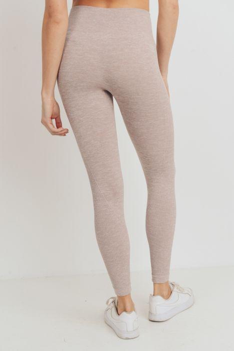 Ribbed Side Track Essential Seamless Melange Highwaist Leggings featuring a high waistband and ribbed accents, perfect for workouts.