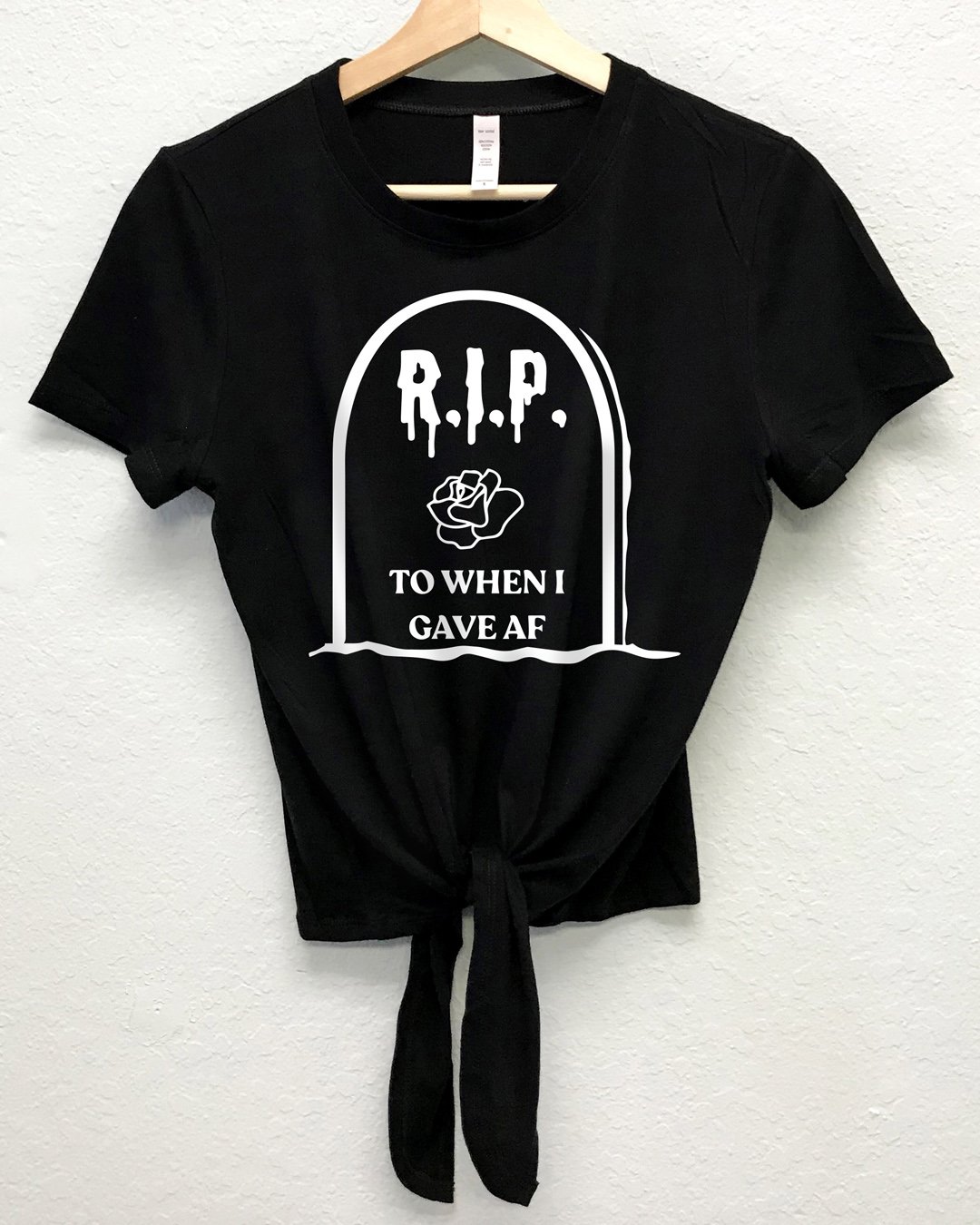 RIP to When I Gave AF Halloween Crop Top Shirt featuring a front tie design, perfect for Halloween celebrations.