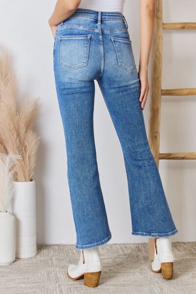 RISEN Full Size High Rise Ankle Flare Jeans showcasing a flattering high-rise waist and ankle flare design, perfect for versatile styling.