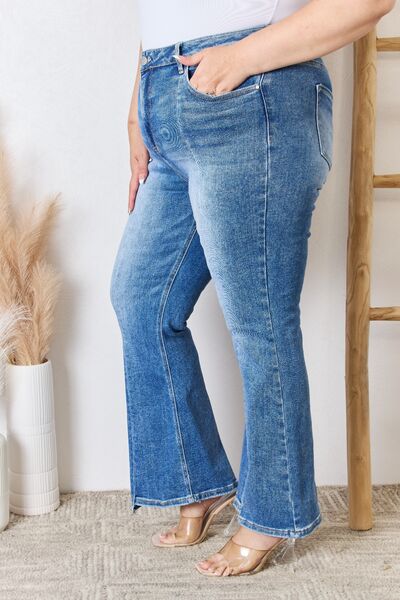 RISEN Full Size High Rise Ankle Flare Jeans showcasing a flattering high-rise waist and ankle flare design, perfect for versatile styling.