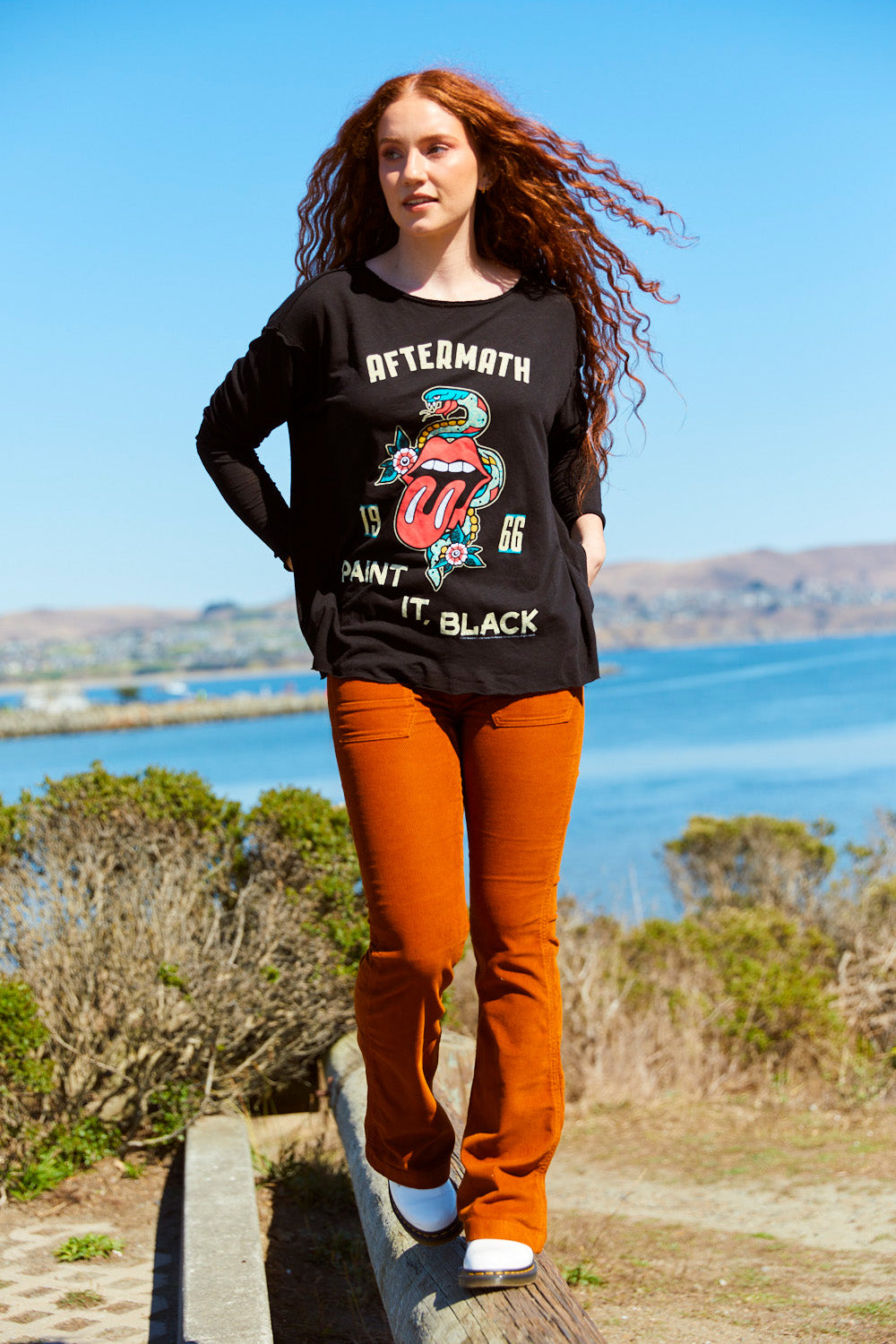 Rolling Stones Paint It Black Long Sleeve shirt featuring a classic black design, made from linen and organic cotton, perfect for winter wear.