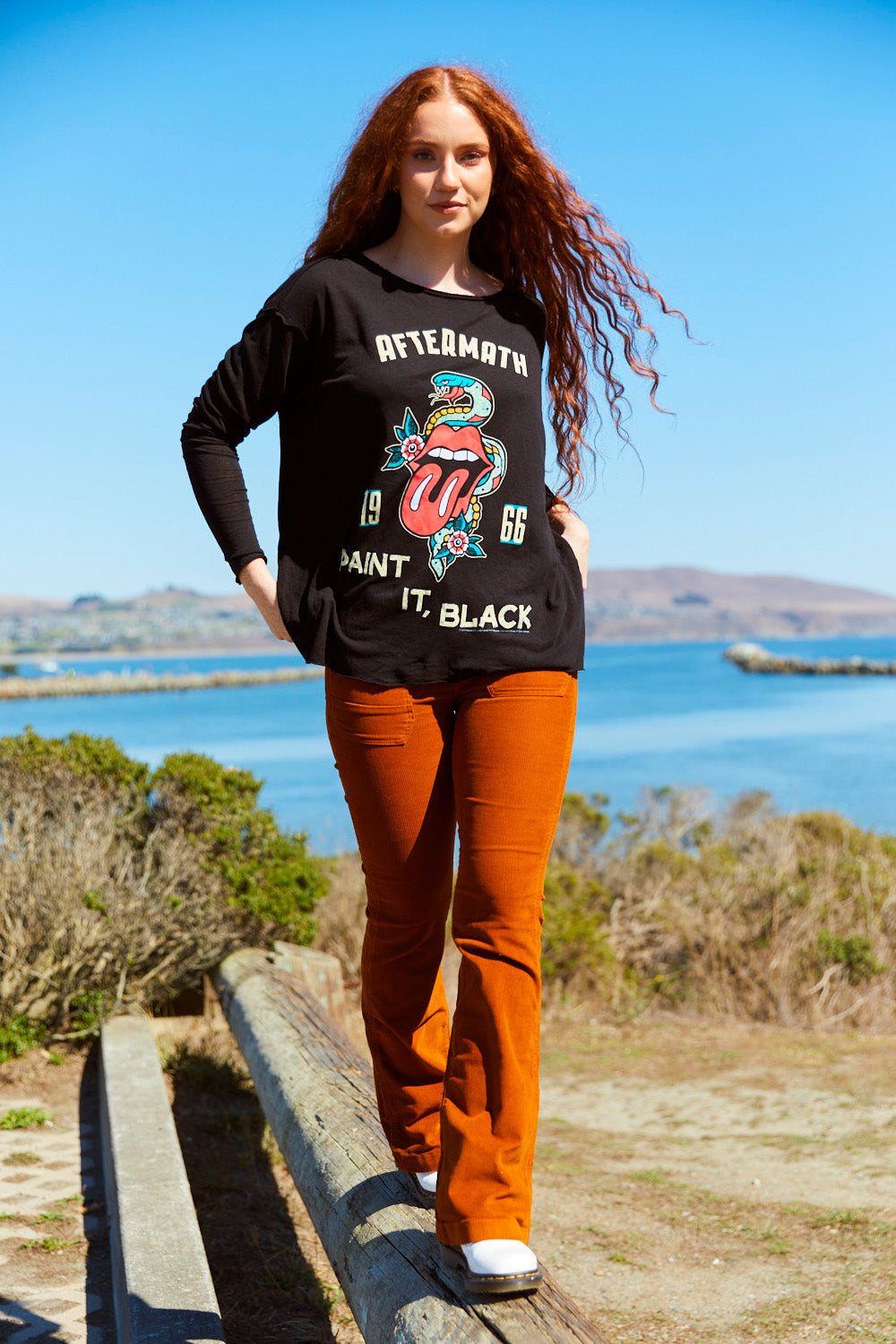 Rolling Stones Paint It Black Long Sleeve shirt featuring a classic black design, made from linen and organic cotton, perfect for winter wear.