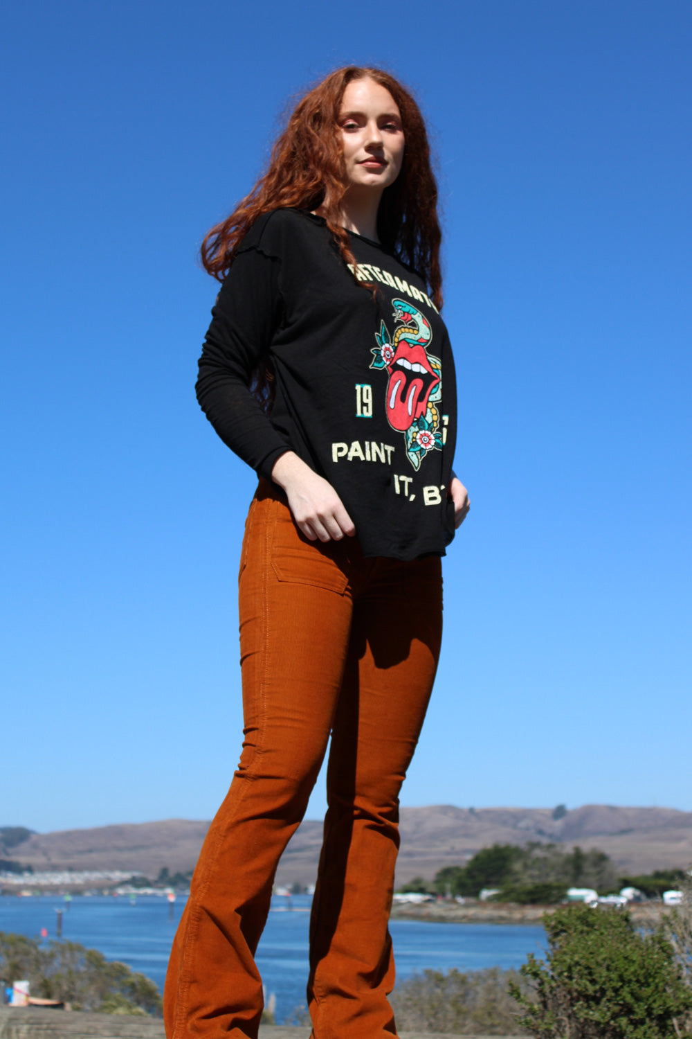 Rolling Stones Paint It Black Long Sleeve shirt featuring a classic black design, made from linen and organic cotton, perfect for winter wear.