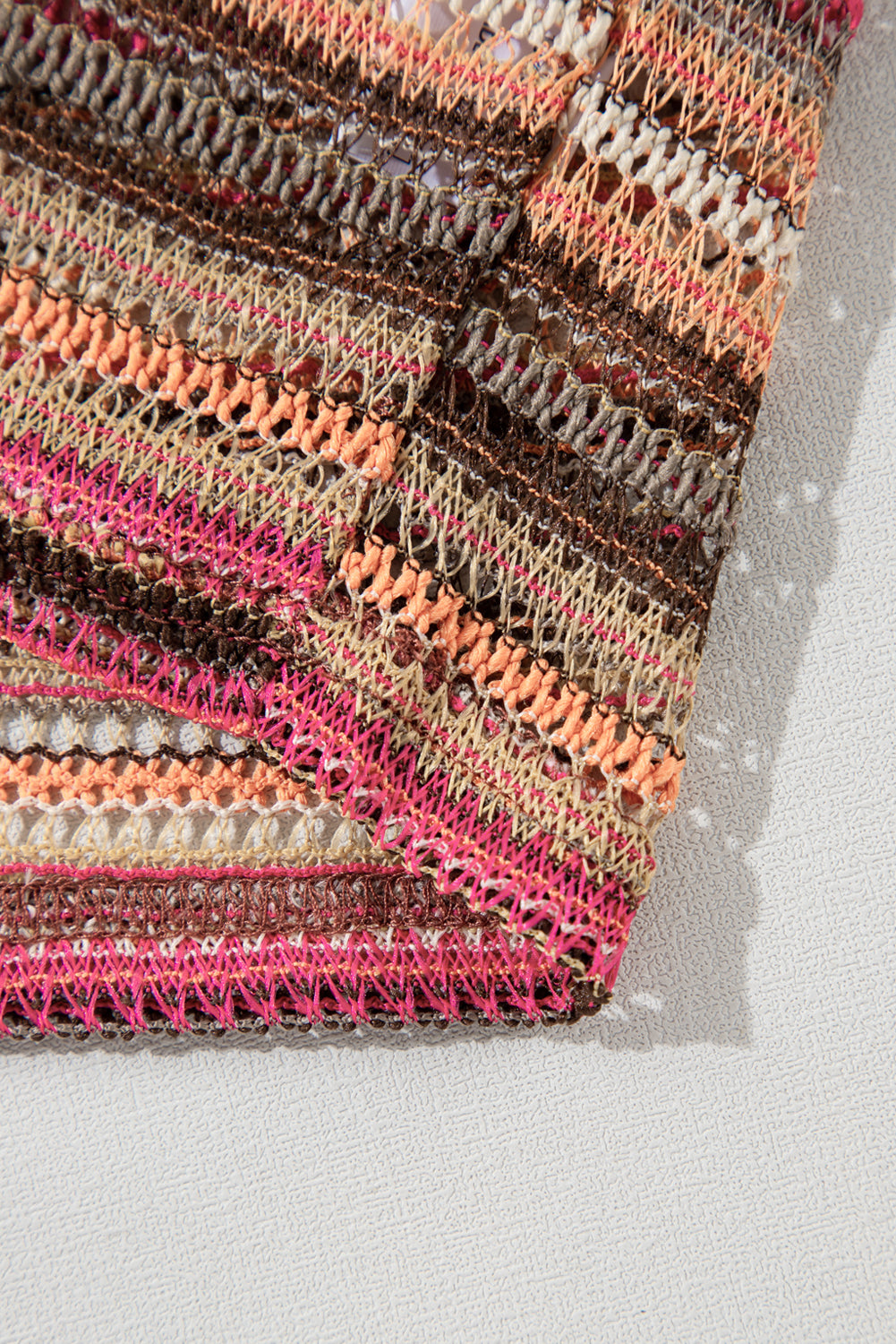 Rose Red Ethnic Striped Wide Cropped Long Sleeve Top featuring vibrant ethnic stripes and wide sleeves, perfect for stylish casual wear.