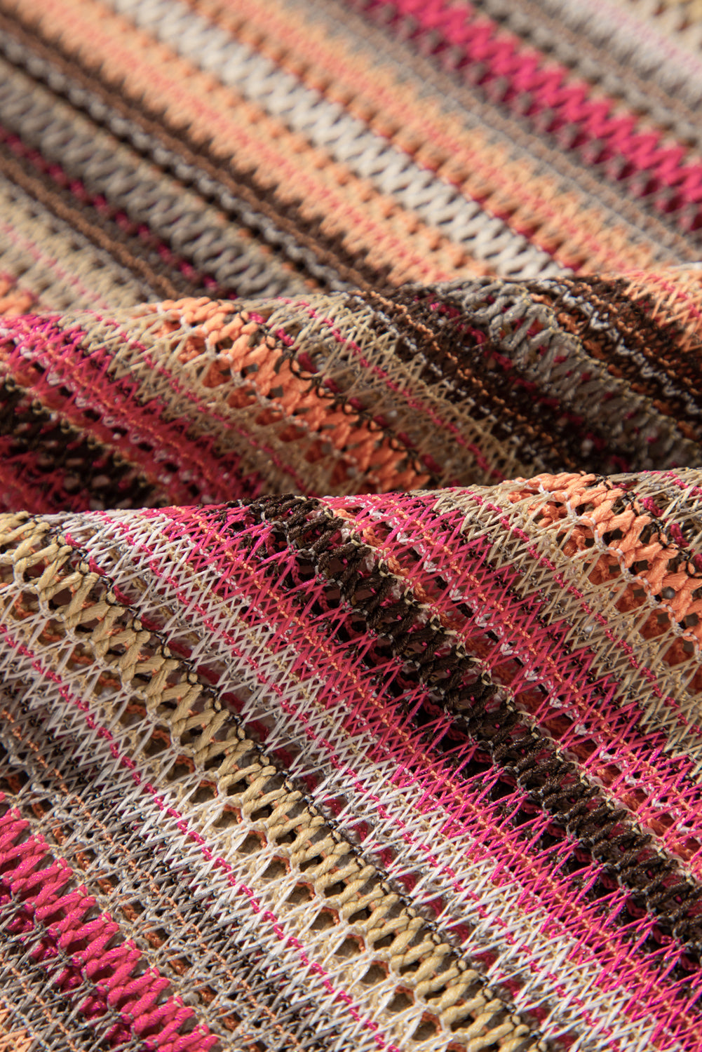 Rose Red Ethnic Striped Wide Cropped Long Sleeve Top featuring vibrant ethnic stripes and wide sleeves, perfect for stylish casual wear.