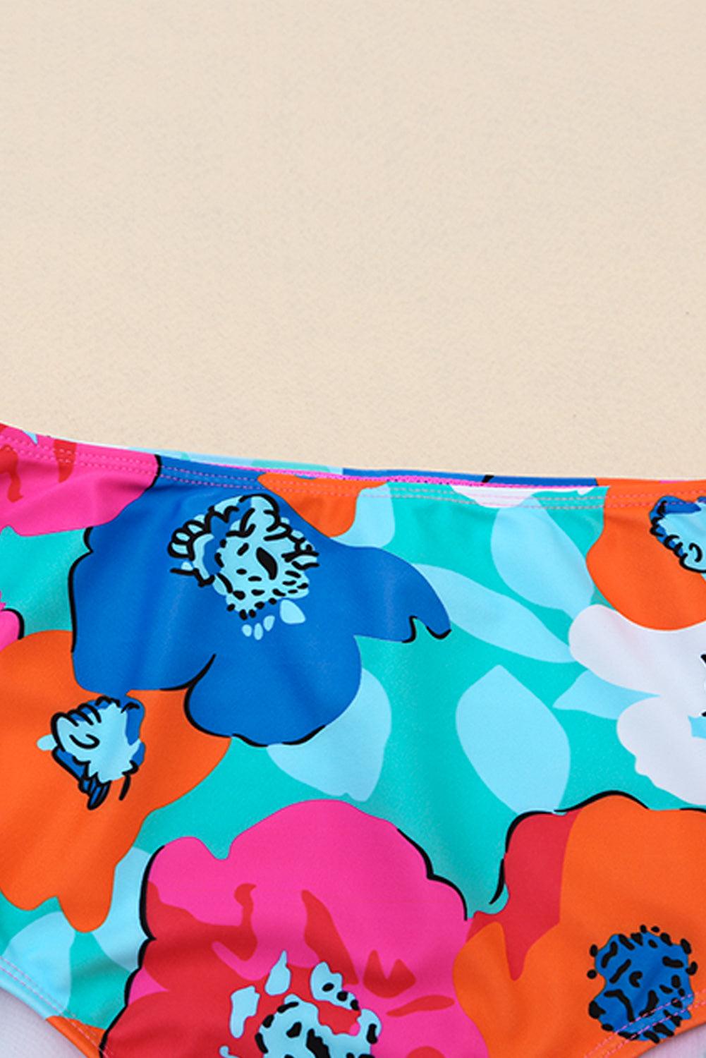 Rose V Neck Ruffles Floral Print High Waist Bikini featuring a v-neck top with ruffles and a floral print bottom, perfect for summer.