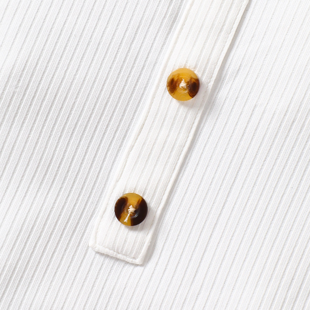 Round neck buttoned short sleeve jumpsuit for infants, featuring a solid pattern and comfortable fit, ideal for casual wear.