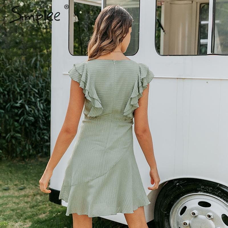 A stylish ruffled O-neck short summer dress for women, featuring a sleeveless design and a striped pattern, perfect for warm weather occasions.