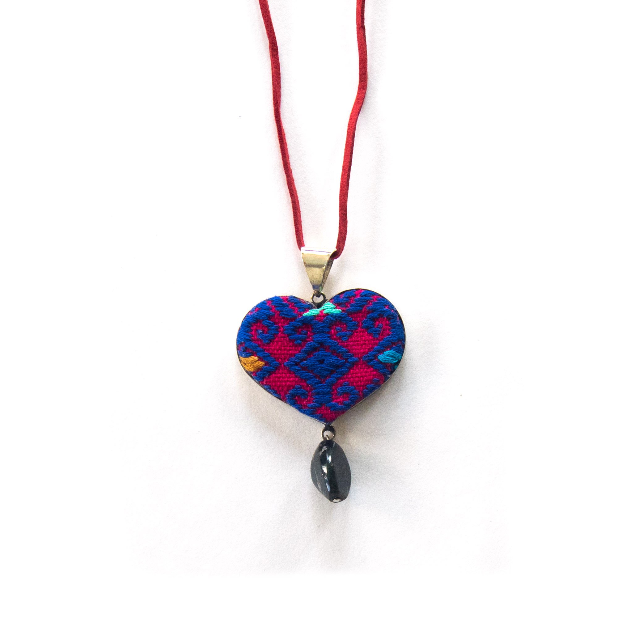 Colorfully woven heart-shaped pendant
