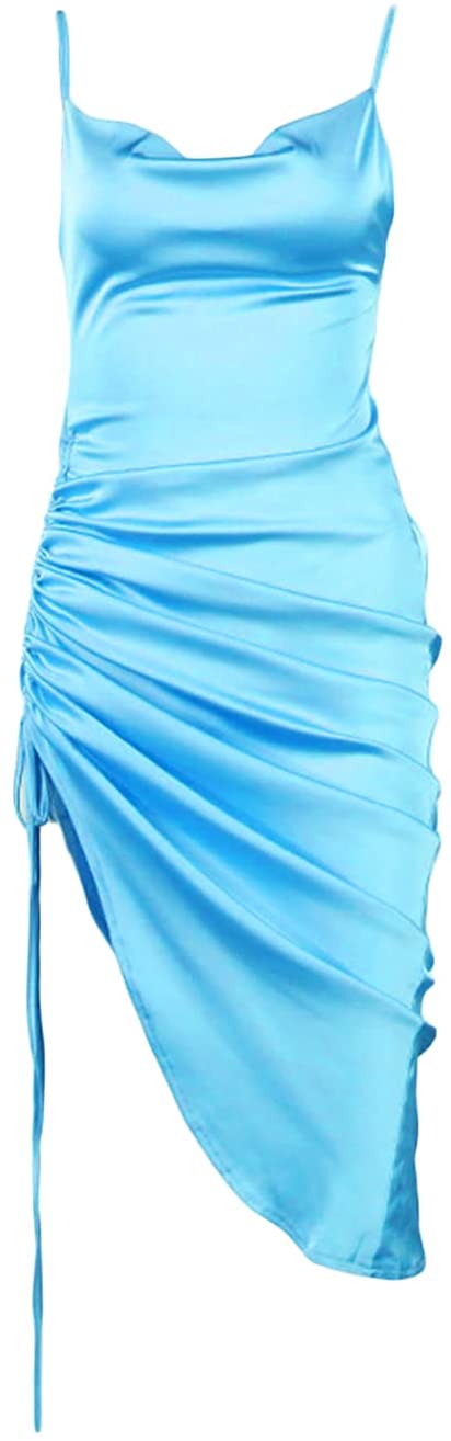 A stylish Satin Cami Strap Mini Dress featuring a V-neck design and adjustable straps, made from luxurious satin-style fabric.