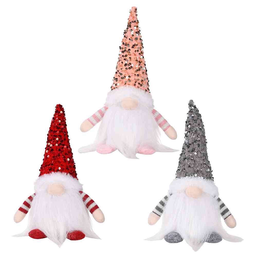 A charming Sequin Light-Up Faceless Gnome, featuring a sparkling design and vibrant colors, perfect for festive home decor.