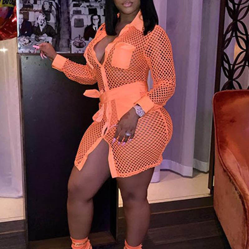 A stylish sexy white mini short neon dress for women, featuring a turn-down collar and full sleeves, perfect for night parties and clubs.