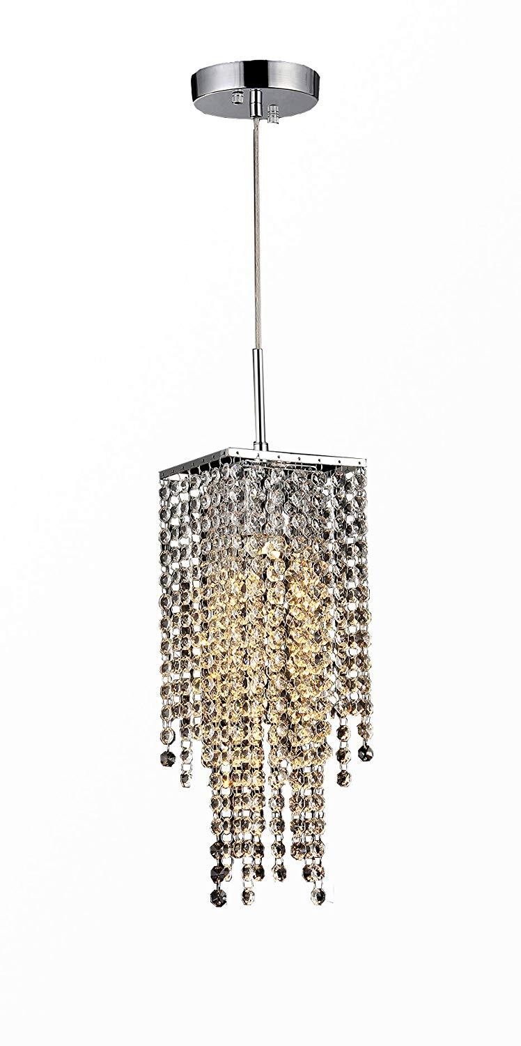 Sheea 1-light Crystal Falls Chrome Chandelier featuring elegant chrome finish and sparkling crystals.