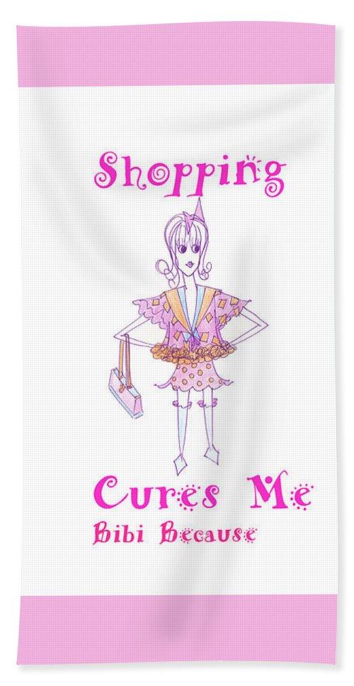 Luxurious Shopping Cures Me Bibi bath towel featuring soft brushed microfiber and a stylish printed design on top.