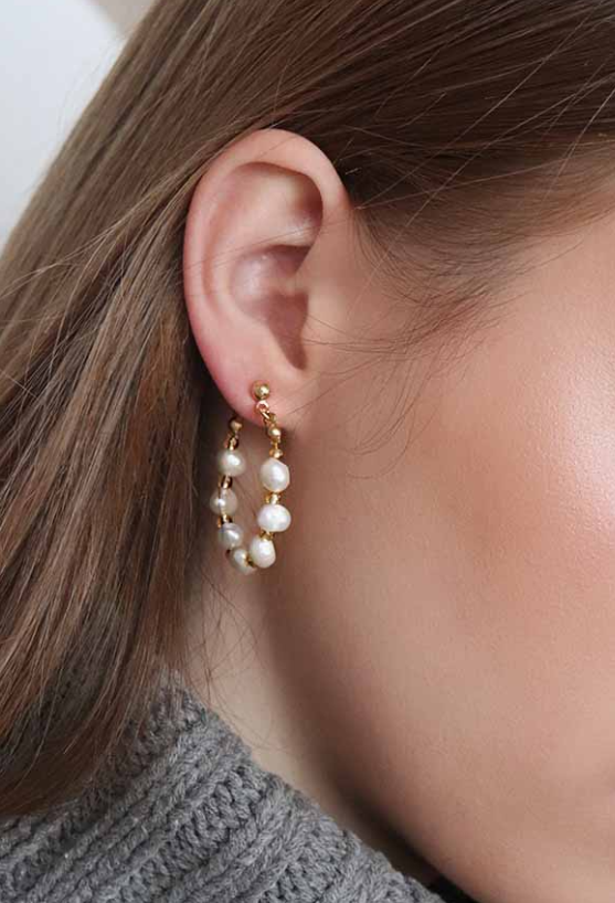 Elegant silver earrings featuring imitation pearls with a luxurious gold color finish, perfect for any occasion.