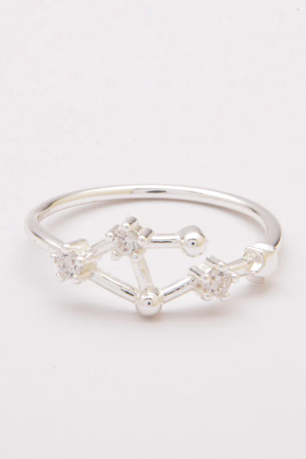 Elegant silver ring with decorative rhinestones, showcasing a high-quality silver finish and intricate design.