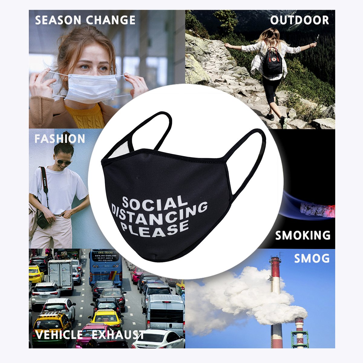 Social Distance 3-Layered Face Cover-PM0200 featuring a unique print design, made of polyester and cotton, suitable for unisex wear.