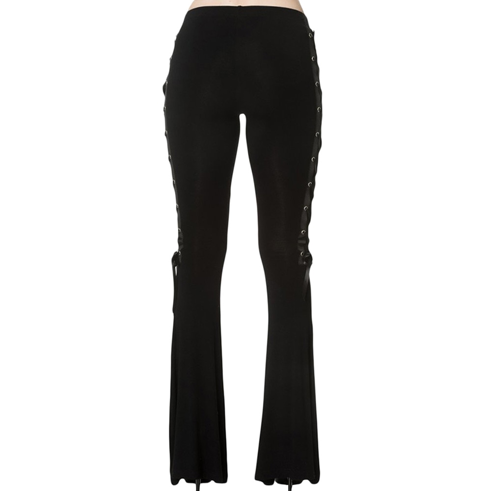 Black flared pants with lacing