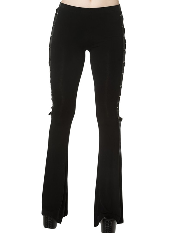 Black flare pants with side lacing.