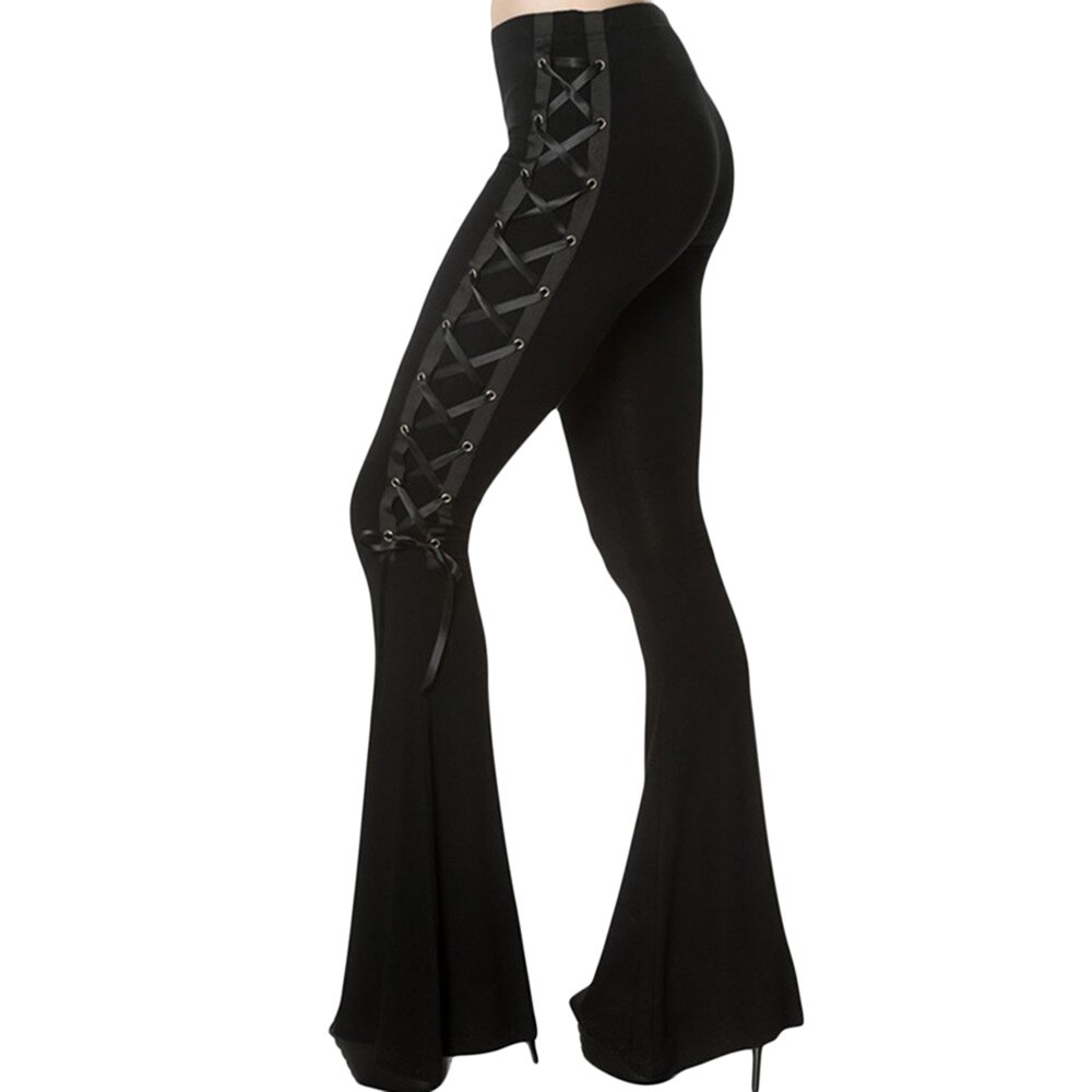 Black flared pants with laces.