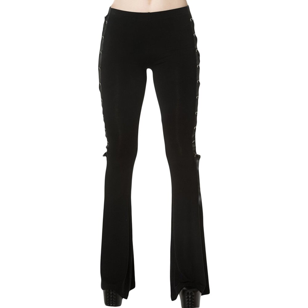 Black bootcut pants with side lacing.