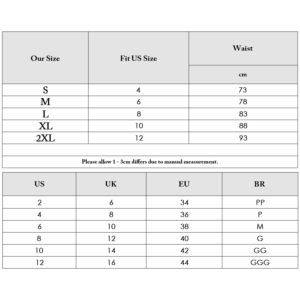 Clothing size conversion chart.