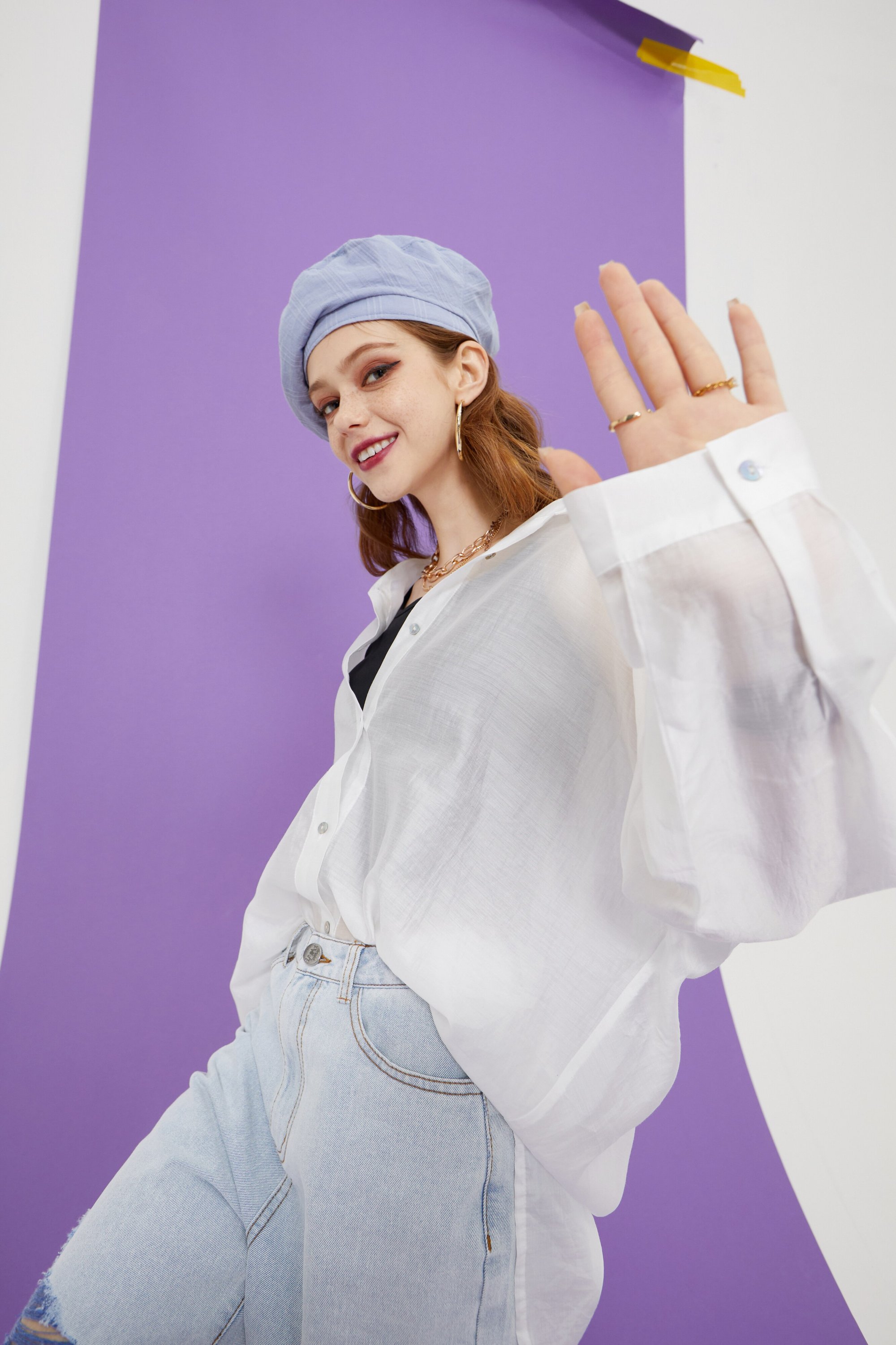 A stylish Solid Pure Chic Single Breasted Casual Minimalist Shirt for women, featuring a turn-down collar and full-length sleeves, perfect for summer wear.