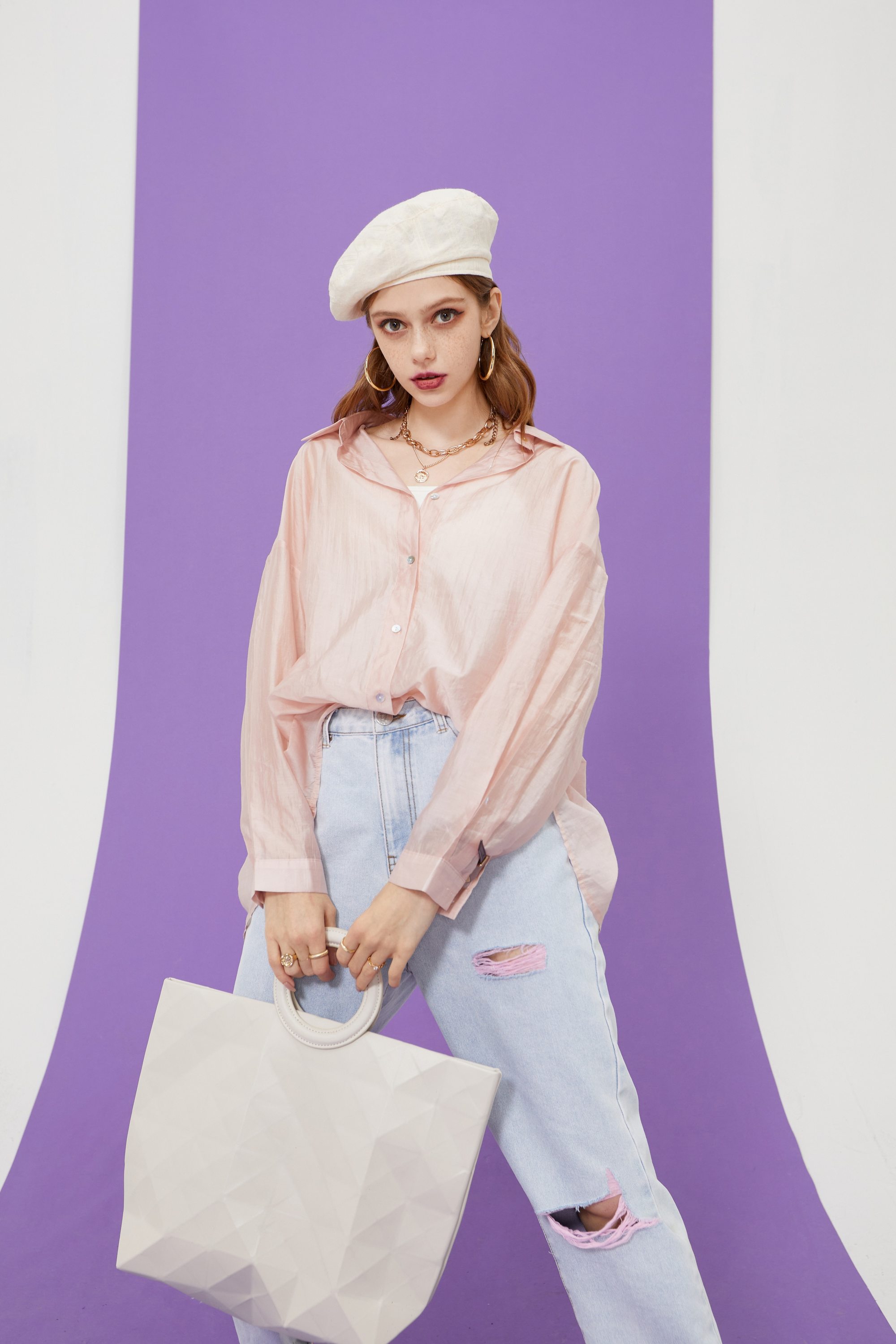 A stylish Solid Pure Chic Single Breasted Casual Minimalist Shirt for women, featuring a turn-down collar and full-length sleeves, perfect for summer wear.